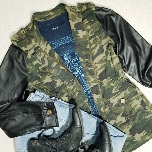 Fifty Street Jackets & Blazers - Camo & Vegan Leather Utility Jacket